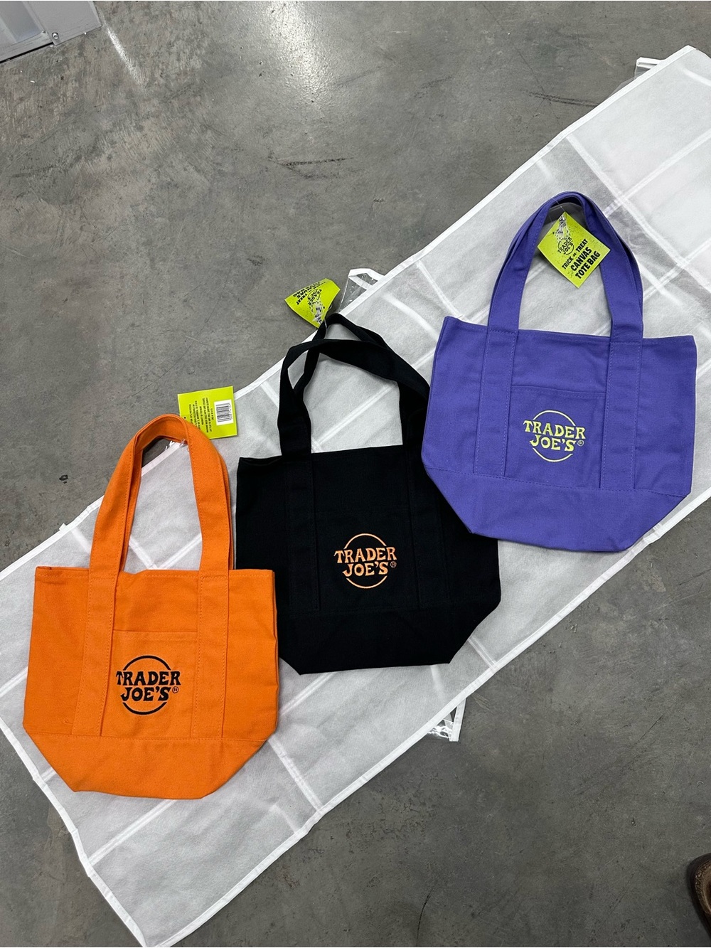 Trader Joe’s Mini Canvas Tote Bags - Purple, Black & Orange
